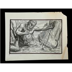 JASON AND THE ARGONAUTS (1963) - Ray Harryhausen Hand-Drawn Concept of Triton (William Gudgeon) and 