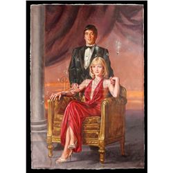 SCARFACE (1983) - Hand-Painted Mansion Portrait of Tony Montana (Al Pacino) and Elvira Hancock (Mich