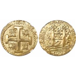 Lima, Peru, cob 8 escudos, 1722M, encapsulated NGC AU 58, finest and only specimen in NGC census.