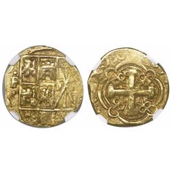Bogota, Colombia, cob 2 escudos, (1)730(S), encapsulated NGC AU 55.