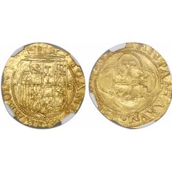 Seville, Spain, 1 escudo, Charles-Joanna, assayer Gothic D to left, mintmark S to right, encapsulate
