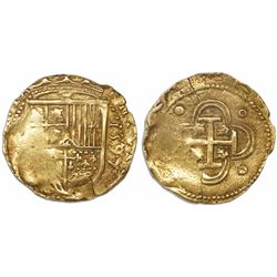 Seville, Spain, cob 2 escudos, 1597 date to right, assayer not visible.