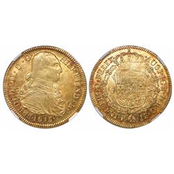 Bogota, Colombia, bust 8 escudos, Ferdinand VII (bust of Charles IV), 1815JF, encapsulated NGC AU 58