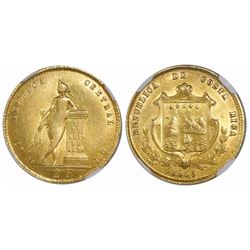 Costa Rica, 2 escudos, 1855, encapsulated NGC AU 58.