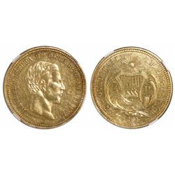 Guatemala, 4 pesos, 1861R, Carrera, encapsulated NGC AU 55, ex-Richard Stuart (designated on label).