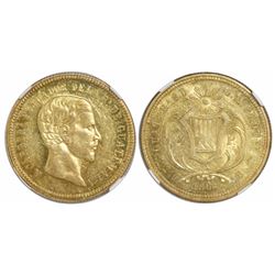 Guatemala, 4 pesos, 1866R, Carrera (small bust), rare, encapsulated NGC AU 55, ex-Richard Stuart (de