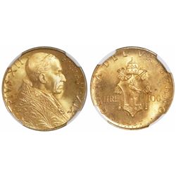 Vatican City (Italian States), 100 lire, Pius XII, 1957 (AN.XIX), encapsulated NGC MS 66.