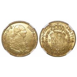 Madrid, Spain, bust 2 escudos, Charles IV, 1807AI, encapsulated NGC AU 58.