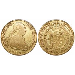 Madrid, Spain, bust 2 escudos, Charles IV, 1807FA.