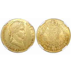 Seville, Spain, bust 2 escudos, Ferdinand VII, 1816CJ, encapsulated NGC AU details / rev scratched.
