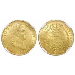 Seville, Spain, bust 2 escudos, Ferdinand VII, 1827JB, encapsulated NGC MS 62.