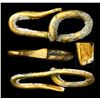 Image 1 : "Tumbaga" gold-wire ingot (thick gauge) bent into hook shape, 36.68 grams, with tax stamp at pointed