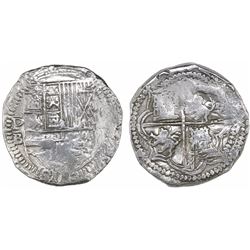 Potosi, Bolivia, cob 8 reales, Philip II, assayer B (5th period), Grade 1, with tag but certificate 