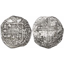 Potosi, Bolivia, cob 8 reales, Philip II, assayer not visible (5th-period B), Grade-2 quality (10 po