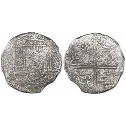 Potosi, Bolivia, cob 8 reales, Philip III, assayer C (rare), Grade 3, with original tag but replacem