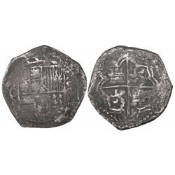 Potosi, Bolivia, cob 8 reales, Philip III, assayer Q, Grade-1 or -2 quality (20 points), with hand-s