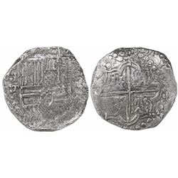 Potosi, Bolivia, cob 8 reales, Philip III, assayer T, upper half of shield transposed, Grade 1, with