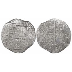 Potosi, Bolivia, cob 8 reales, Philip III, assayer T, Grade 1, with tag but certificate missing.