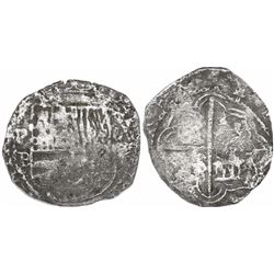 Potosi, Bolivia, cob 4 reales, Philip II, assayer B (5th period), borders of x's, Grade-2 quality (1