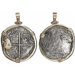 Potosi, Bolivia, cob 4 reales, Philip III, assayer Q, Grade-1 quality (certificate missing), mounted