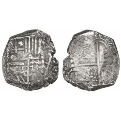 Potosi, Bolivia, cob 4 reales, Philip III, assayer not visible, quadrants of cross transposed, Grade