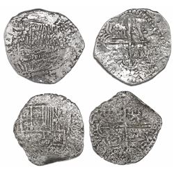 Lot of two Potosi, Bolivia, cob 4 reales, Philip III, assayers not visible, one Grade-2 quality but