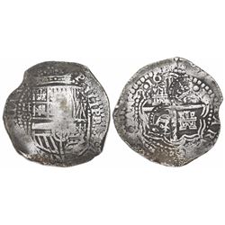 Potosi, Bolivia, cob 8 reales, 165(1)O, with two crowned-C countermarks on cross (rare).