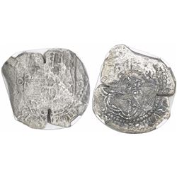 Potosi, Bolivia, cob 8 reales, (1650-51)O, with crowned-L countermark on cross, encapsulated NGC gen