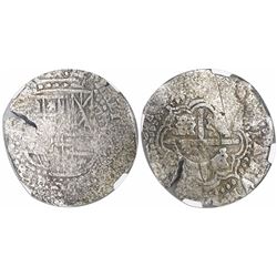 Potosi, Bolivia, cob 8 reales, (1650-51)O, with crowned-? countermark on cross, encapsulated NGC gen