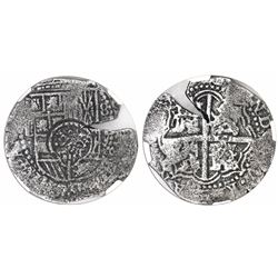 Potosi, Bolivia, cob 8 reales, (1651-2)E, with crowned-dot-F-dot  countermark on shield, encapsulate