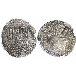 Potosi, Bolivia, cob 8 reales, (1650-52)(O or E), with crowned-L countermark on cross, encapsulated