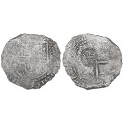 Potosi, Bolivia, cob 8 reales, 164(?), assayer not visible, with crowned-L countermark on cross.