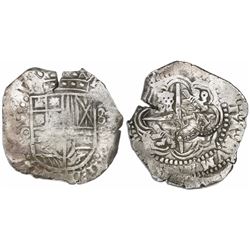 Potosi, Bolivia, cob 8 reales, (16)50O, with TWO crowned-L countermarks (rare) on cross.