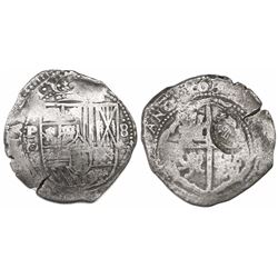 Potosi, Bolivia, cob 8 reales, 1650O (modern 5), with crowned-L countermark on cross.