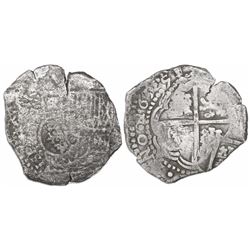 Potosi, Bolivia, cob 8 reales, 1651(O or E), with crowned-? countermark on shield.