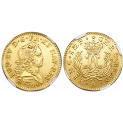 France (Paris mint), gold louis d'or, Louis XV, 1724-A, encapsulated NGC AU details / saltwater dama