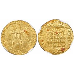 Utrecht, United Netherlands, gold ducat, 1729, encapsulated NGC MS 63 / Vliegenthart.