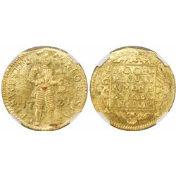 Westfriesland, United Netherlands, gold ducat, 1729, encapsulated NGC MS 63.