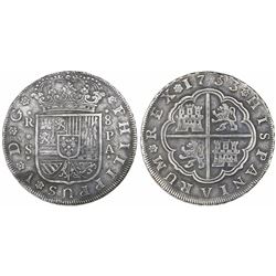 Seville, Spain, milled 8 reales, Philip V, 1733PA.