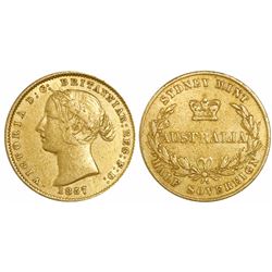 Sydney, Australia, gold half sovereign, 1857.