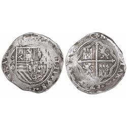 Mexico City, Mexico, cob 8 reales, Philip II, assayer O below mintmark oM to left.