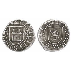 Lima, Peru, cob 1/4 real, Philip II, assayer Diego de la Torre, P-* flanking castle.