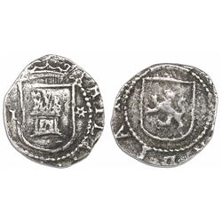 Lima, Peru, cob 1/4 real, Philip II, assayer Diego de la Torre, * to right and P to left of castle.