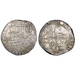 Potosi, Bolivia, cob 8 reales, Philip II, assayer B (3rd period).