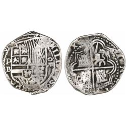 Potosi, Bolivia, cob 8 reales, Philip II, assayer B (5th period), borders of x's.
