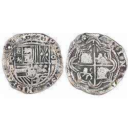 Potosi, Bolivia, cob 8 reales, Philip II, assayer B (5th period), borders of x's.