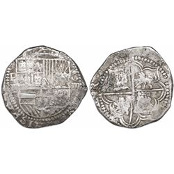 Potosi, Bolivia, cob 8 reales, Philip II, assayer B (5th period).