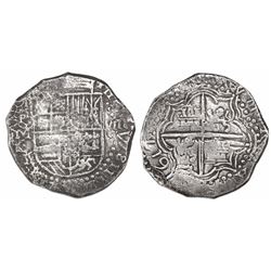 Potosi, Bolivia, cob 8 reales, 1617M, date at 7 o'clock, tiny mintmark, rare.