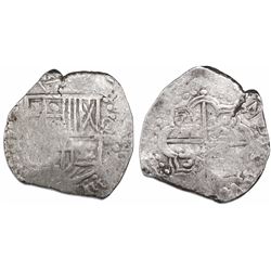 Potosi, Bolivia, cob 8 reales, (161)9T, bottom of shield (Brabant and Burgundy) transposed, rare.