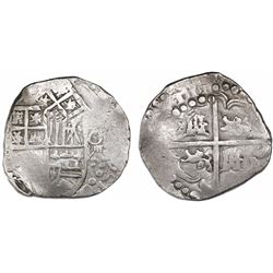 Potosi, Bolivia, cob 8 reales, (16)ZIII (1623), assayer P(?), rare.